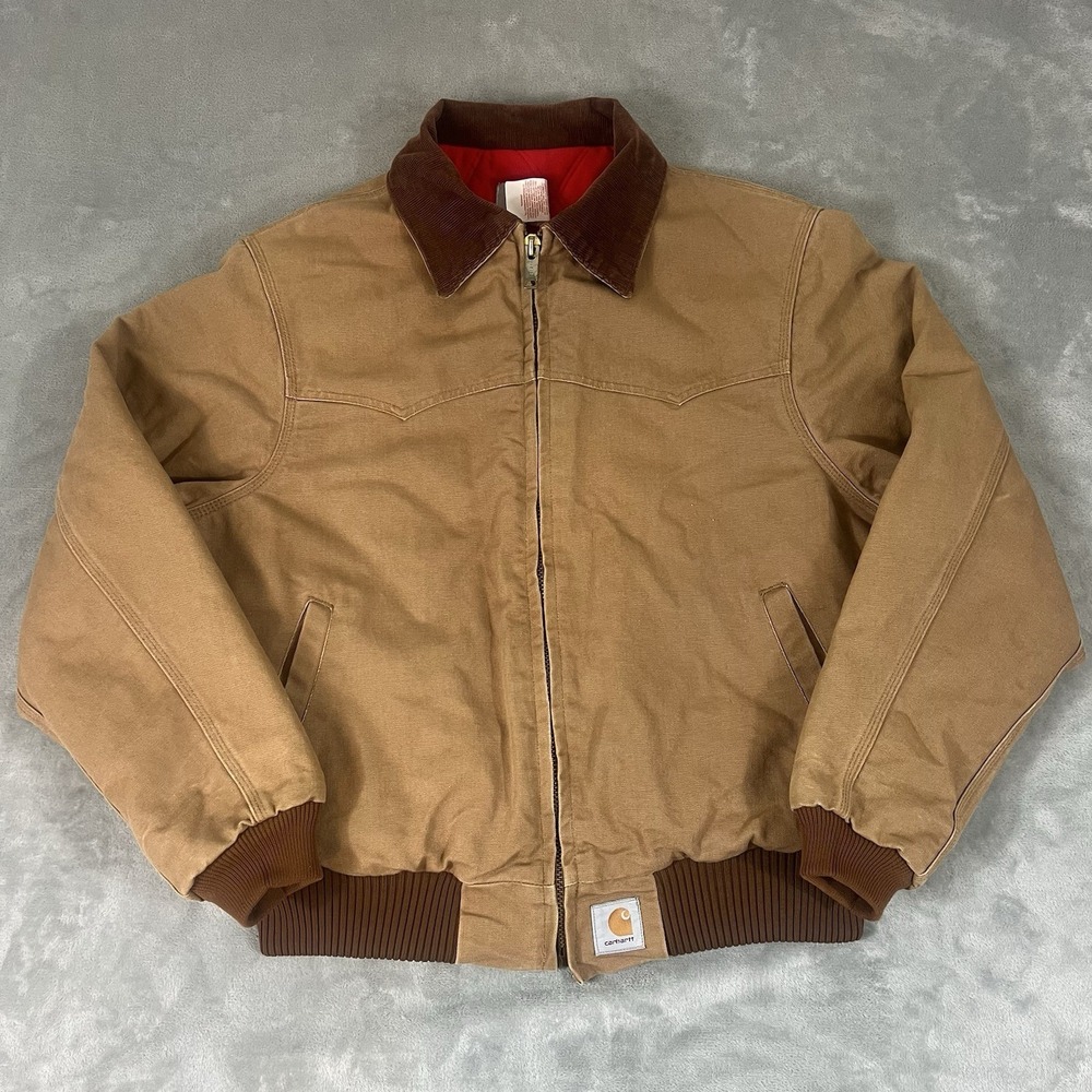 Vintage Carhartt Santa Fe Jacket Mens XL Brown 90s Red Quilted Lined USA JQ2106